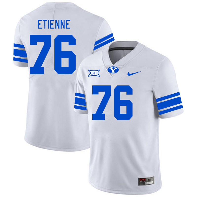BYU Cougars #76 Caleb Etienne Big 12 Conference College Football Jerseys Stitched Sale-White